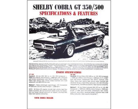 Ford Mustang Sales Specification Sheet - Shelby GT350 Or Shelby GT500