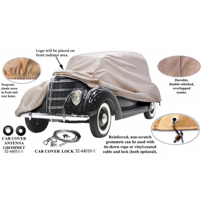 Car Cover, Poly Cotton, With Ford Crest (FD-12) Logo, Convertible, 1937-1938