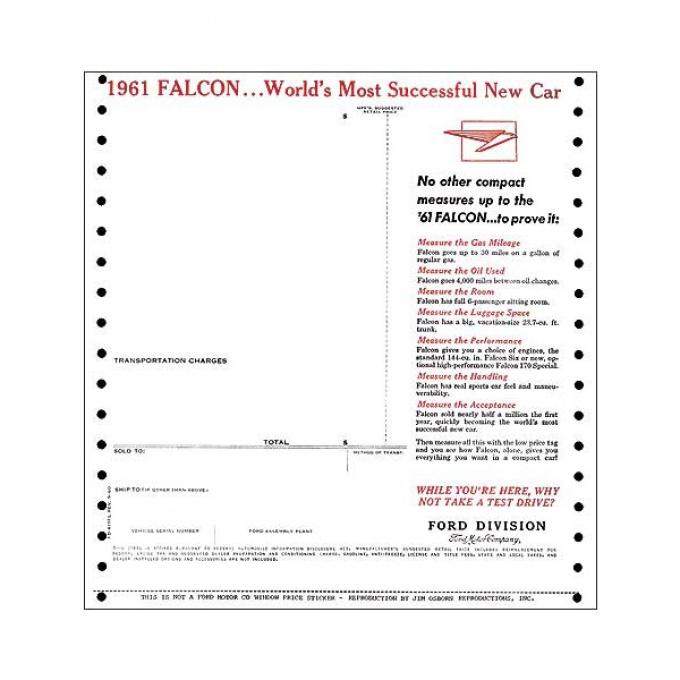 Window Price Sticker - New Car - Falcon