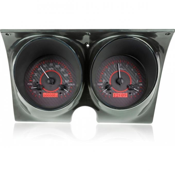 Firebird Analog Dash Gauges, Dakota Digital, Carbon Fiber With Red Display, 1967-1968