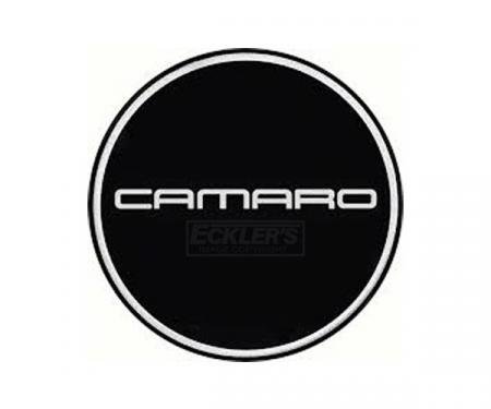 Camaro Wheel Center Cap Emblem, Chrome Logo, Black Background, 1967-2002