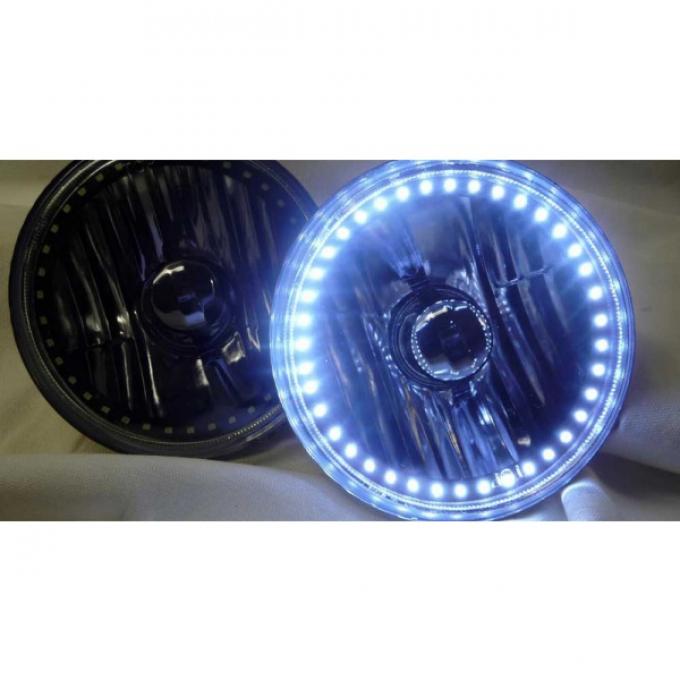 Chevy Headlight, 7 Inch Round Blackout With Single Color White LED Halo, 1949-1954