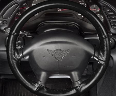 Corvette Steering Wheel Cover, Black Leather, 1986-1989