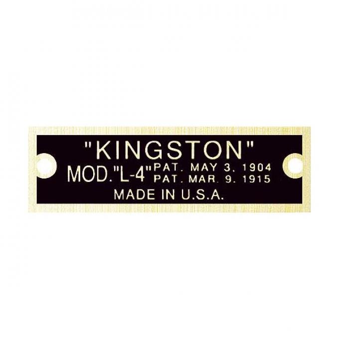 Model T Carburetor Data Plate, Kingston L4, Brass Finish, 1919-1926