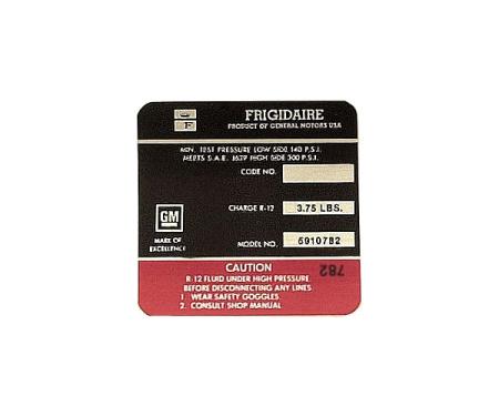 Corvette Decal, Air Conditioning Compressor Frigidaire, 1971