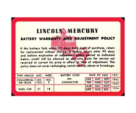 Battery Warranty Card - Mercury