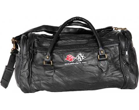 Corvette Leather Road Trip Bag With C3 Embroidered Emblem
