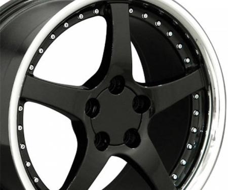 Corvette 18 X 9.5 C5 Style Deep Dish Reproduction Wheel, Black With Rivets, 1988-2004