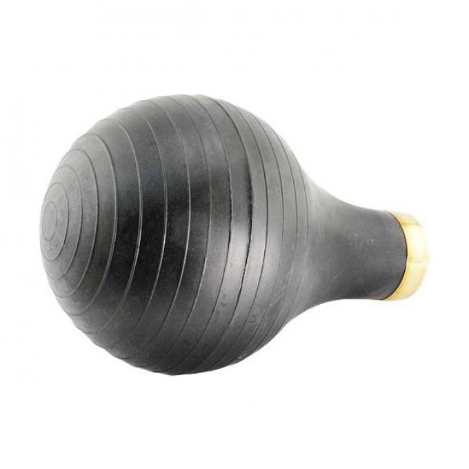 Model T Ford Horn Bulb - Large - Black Rubber With Brass Ferrule Ring - Bulb Diameter 4-3/8