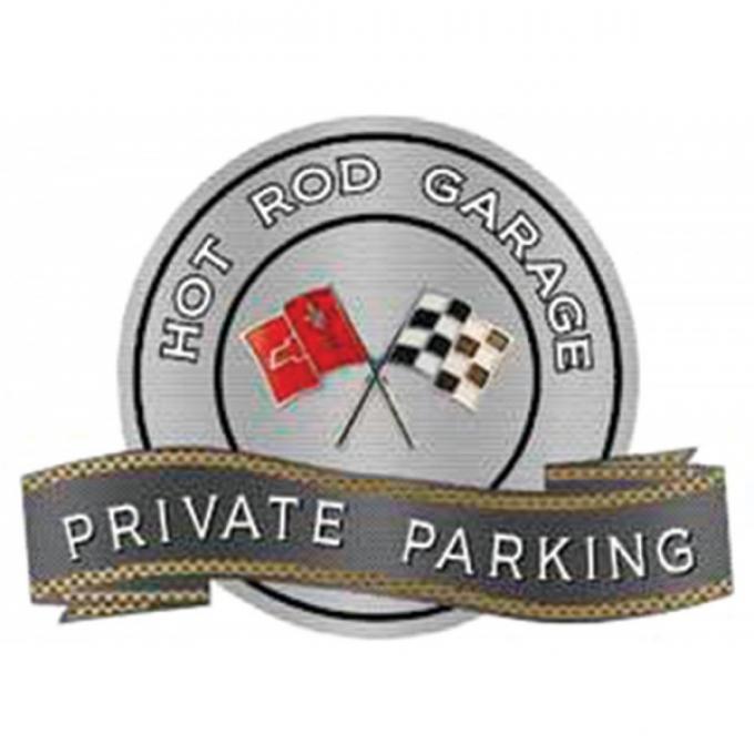 Corvette C2 Crossed Flags Emblem Hot Rod Garage Private Parking Metal Sign, 18" X 14"