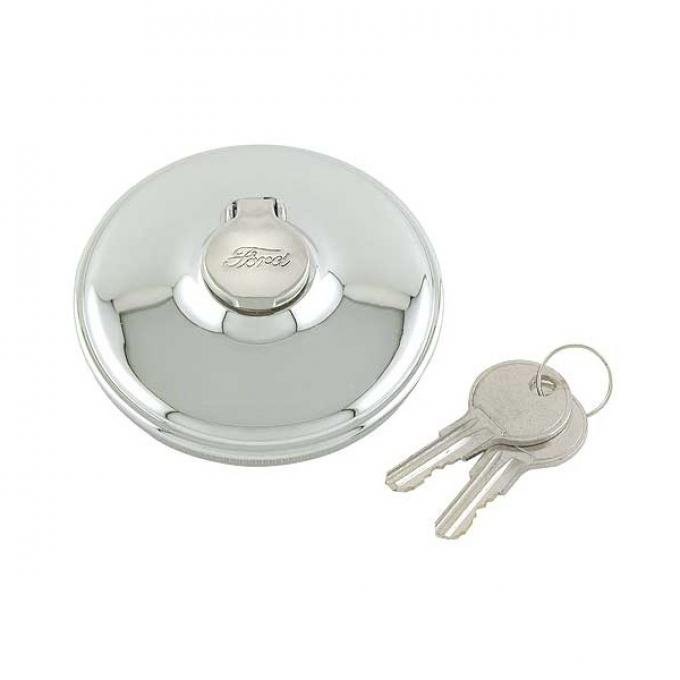 Locking Cap - 2 Keys - Ford Script - Flipper-Style - Chrome- Ford Pickup Truck