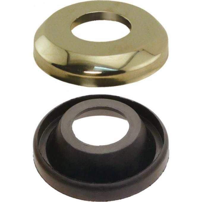 Quarter Window Crank Escutcheon - Stainless Steel And Rubber - Ford Victoria Or Fairlane Convertible Or Crown Victoria