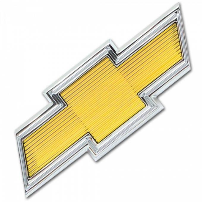 Chevy Truck Grill Emblem, Yellow Bowtie, Chrome 1975-1979