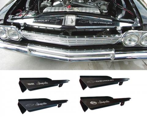 Full Size Chevy Core Support Filler Panels, Polished, With Logo/Design, 1962
