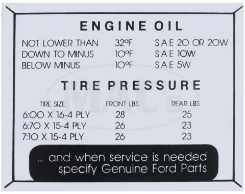 Tire Pressure Decal - Ford