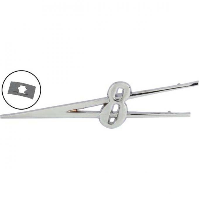 V8 Hood Emblem - Die Cast - Chrome - Ford 38 Deluxe - Ford 39 Standard Passenger - Ford 38 Station Wagon