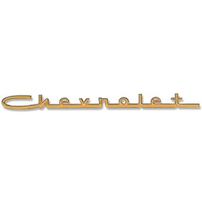Chevy Hood Or Trunk Script, Chevrolet, Gold, 13, For V8 Bel Air, Show Quality, 1957