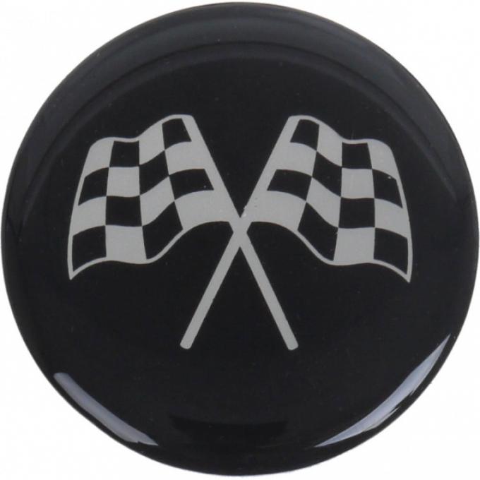 Wheel Spinner Emblem Set, With Crossed-Flags Design, 1-3/4'', Black