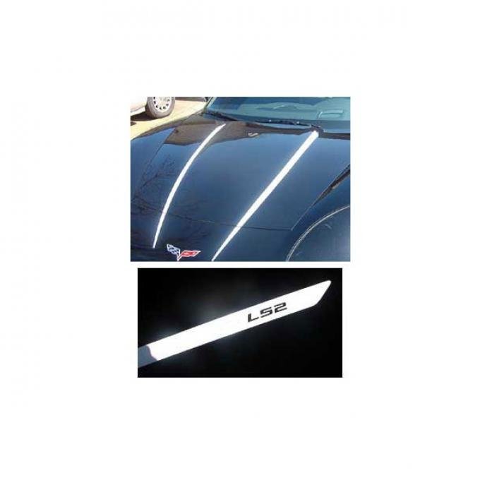 Corvette Hood Stripe Decals, Black, LS2, 2005-2008