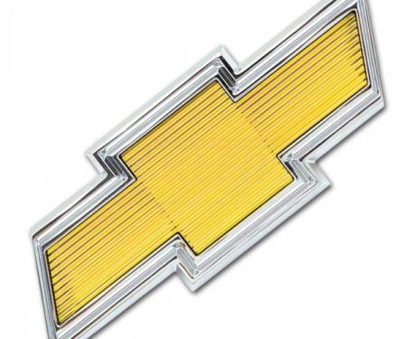 Chevy Truck Grill Emblem, Yellow Bowtie, Chrome 1975-1979