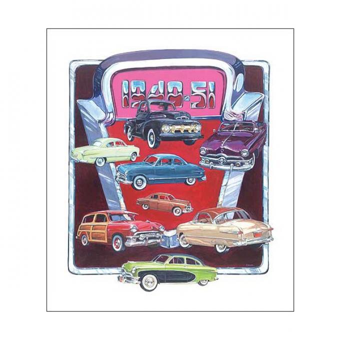 Poster - Depicts Classic Fords From 1949-51 - 27 X 36