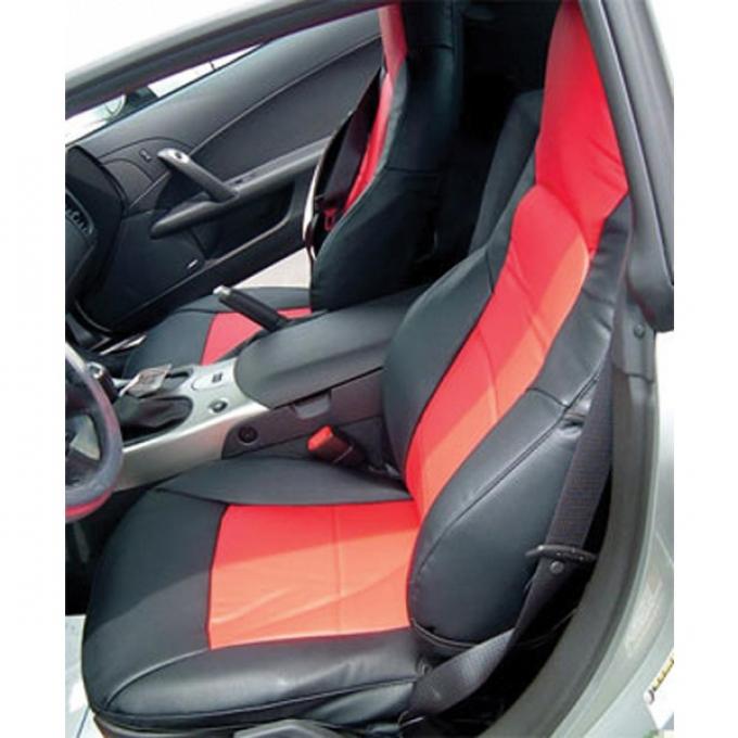 Corvette Seat Covers, Sport, 100% Leather, Two-Tone, 2007-2011 | Ebony/Red