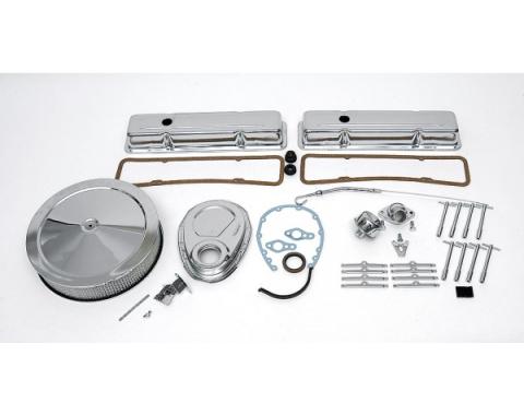 Full Size Chevy Engine Dress-Up Kit, Chrome, Complete, Small Block, 1958-1972