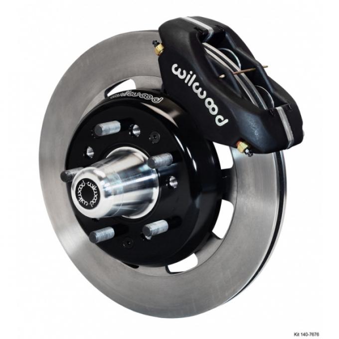 Chevy Wilwood Front Disc Brake Kit, Black Anodize 4 Piston Caliper,Plain Face Rotor,12.19,  Forged Dynalite Pro Series 1955-1957