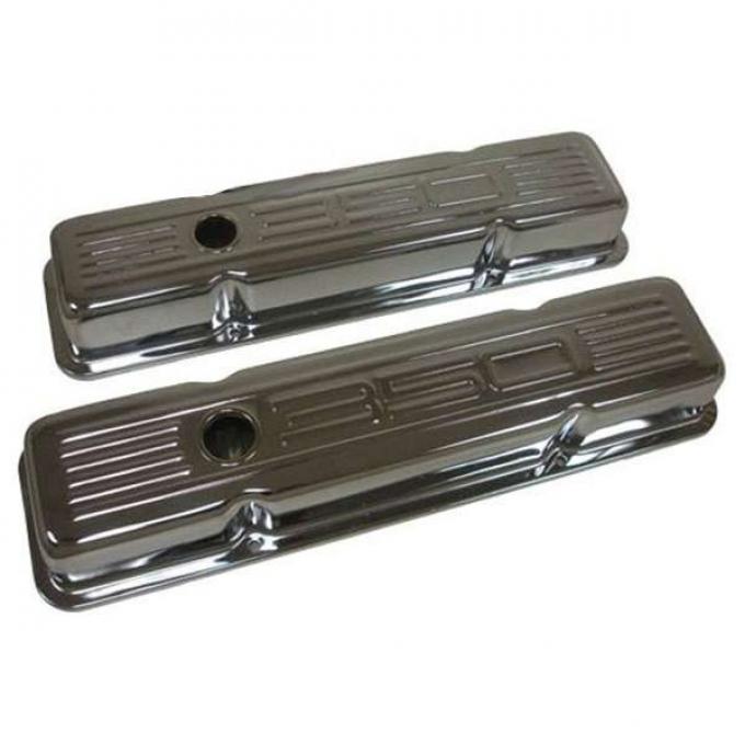 Chevy Small Block Chrome Valve Covers With 350 Logo, Tall, 1958-1986