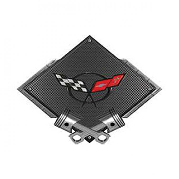 Corvette C5 1997-2004 Emblem Metal Sign, Black Carbon Fiber, Crossed Pistons, 25" X 19"