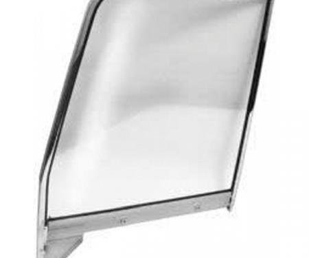 Chevy Truck Door Window Frame With Glass, Right, Chrome, 1955-1959