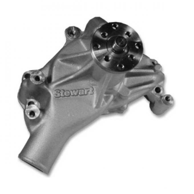 Chevelle Water Pump, SB Polished Aluminum, Hi-Flo, Long, Stewart, 1969-1972