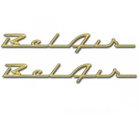 Chevy Rear Quarter Panel Scripts, Bel Air, Show Correct, Bronze Gold, 1957