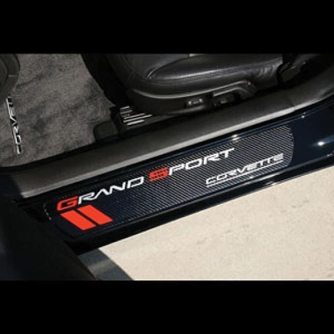 Corvette Door Sill Plates, With Grand Sport Logos, Carbon Fiber, 2010-2013