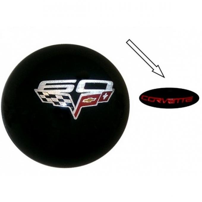 Corvette Black 60th Anniversary Shift Knob With Red Corvette Word, 2005-2013