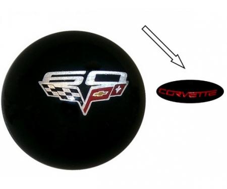 Corvette Black 60th Anniversary Shift Knob With Red Corvette Word, 2005-2013