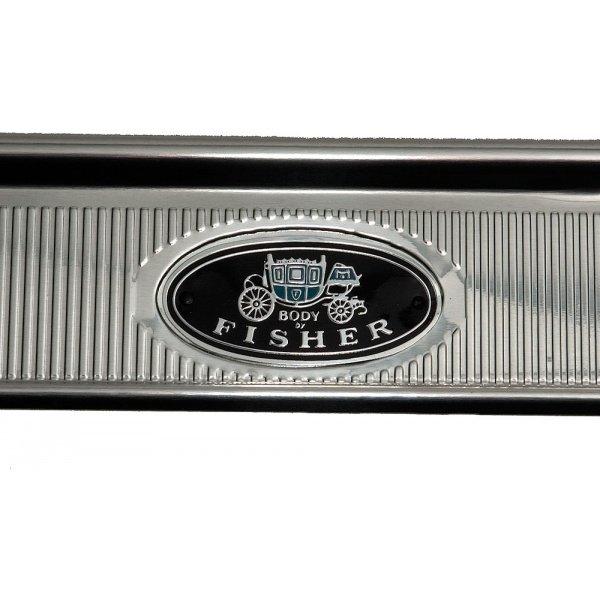 Dynacorn GM Door Sill Plate Emblem - Fisher Body Aluminum Decal Tag (1955-1981) - Each