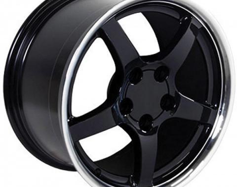 Corvette 17 X 9.5 C5 Style Reproduction Deep Dish Wheel, Black With Machined Lip, 1988-2004