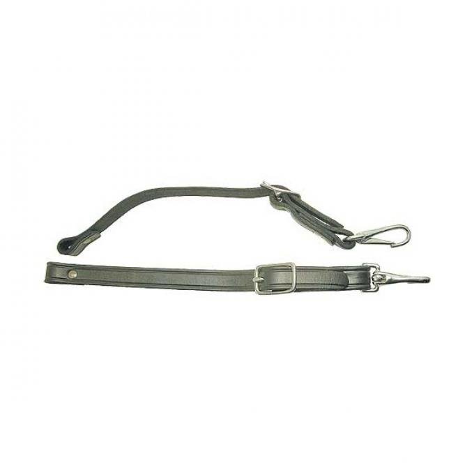 Model T Ford Top To Windshield Straps - Black Leather - Nickel Buckles & Hooks - Replacement Style
