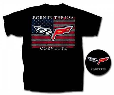 Corvette Born In The USA T-Shirt, C6 Emblem, Black