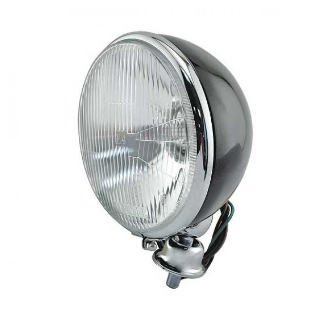 Headlights - King Bee - 12 Volt - Quartz Halogen - 7 Diameter Lens - Gloss Black Shell & Chrome Rim - Great For Street Rods - Ford