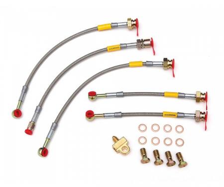 Camaro Braided Disc Brake Hose Kit, Stainless Steel, With Rear Drum Brakes, Goodridge, 1984-1992