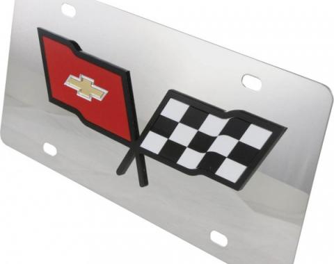 Corvette License Plate, Mirror Style, With Inlaid Black Logo, 1953-1982