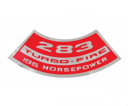 Full Size Chevy Air Cleaner Decal, Turbo-Fire, 283ci/195hp, 1967