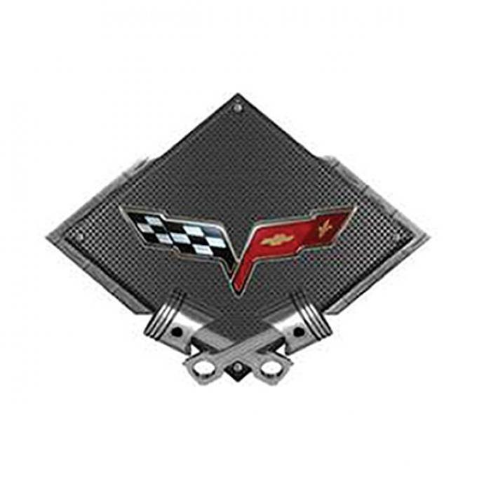 Corvette C6 2005-2013 Emblem Metal Sign, Black Carbon Fiber, Crossed Pistons, 25" X 19"