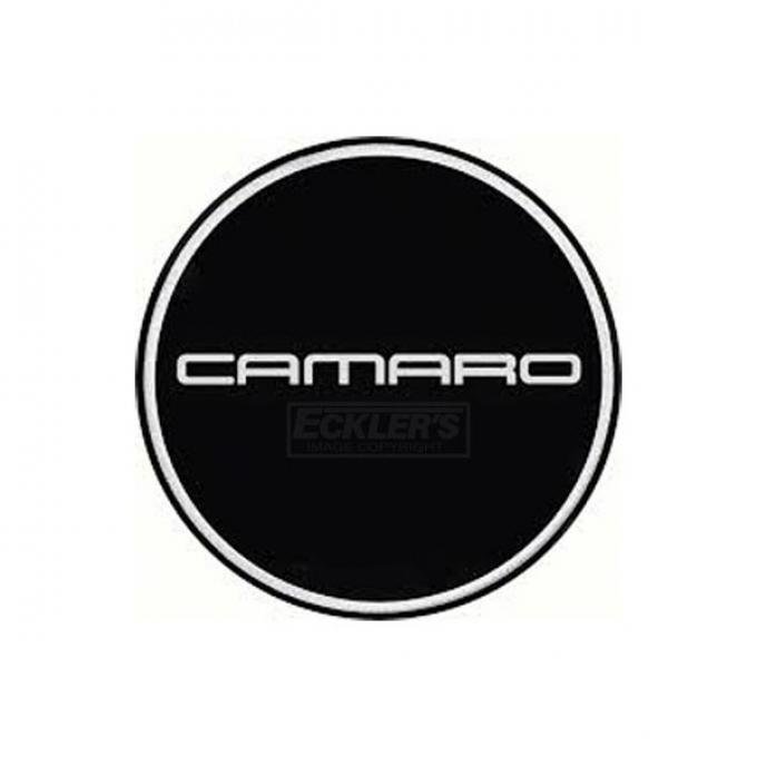 Camaro Wheel Center Cap Emblem, Chrome Logo, Black Background, 1967-2002