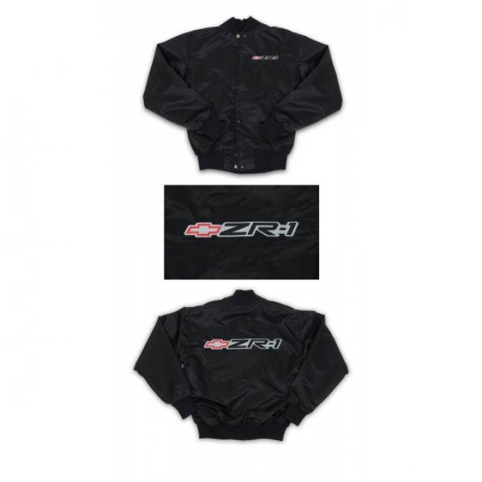 Corvette Satin Jacket, With C4 1990-1995 ZR1 Logo, Black