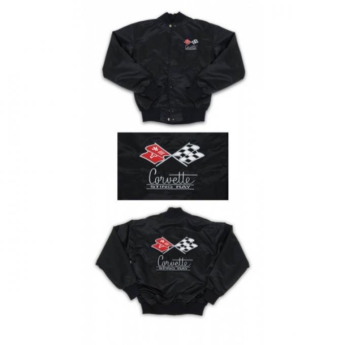 Corvette Satin Jacket, With C2 1967 Logo, Black