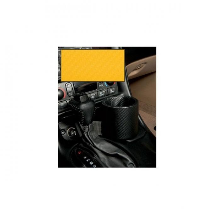 Corvette One-Drink Holder, Console, Carbon Fiber Yellow Vinyl, Plug & Chug, 1997-2004