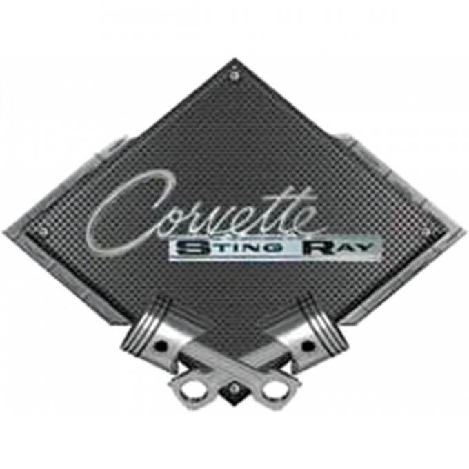 Corvette 1963-1965 Stingray Emblem Metal Sign, Black CarbonFiber, Crossed Pistons, 25" X 19"